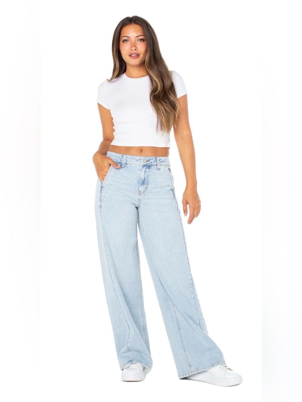 Celebrity Pink Wide Leg Trouser Pocket Jean Size 21/35 Light Blue NWT